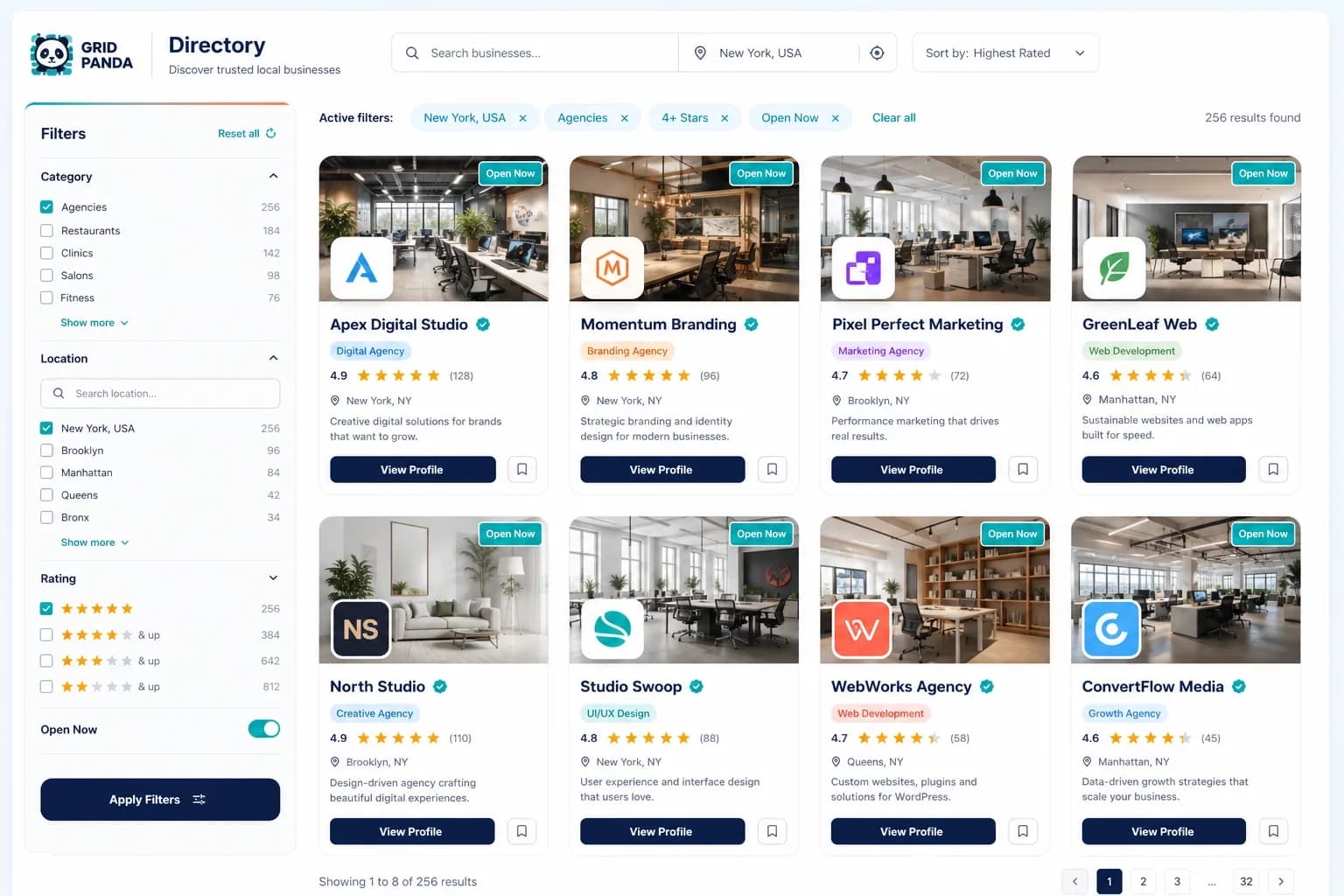 Grid Panda business directory listing and filter layout hero