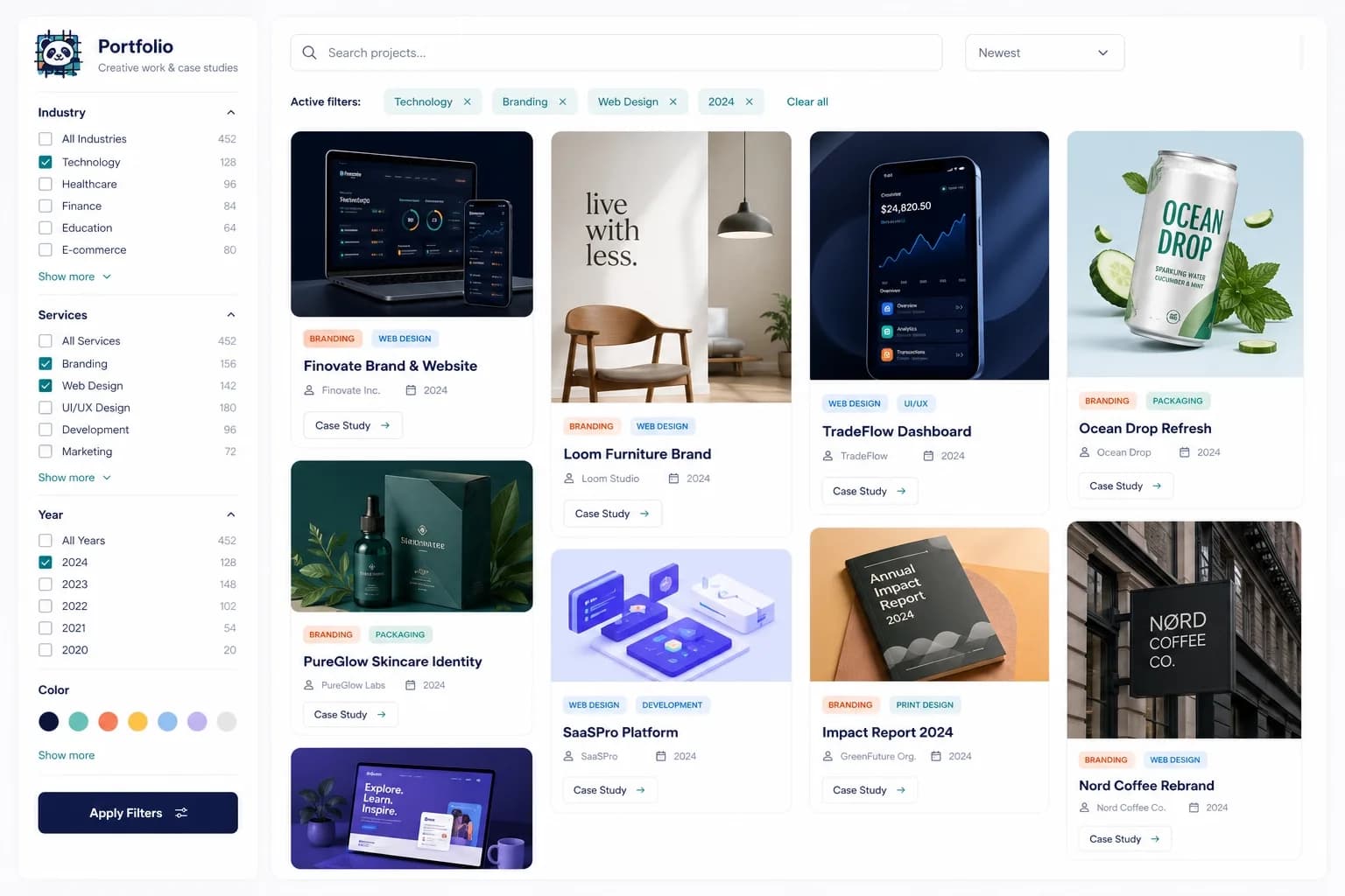 Grid Panda masonry portfolio and case study filter layout hero